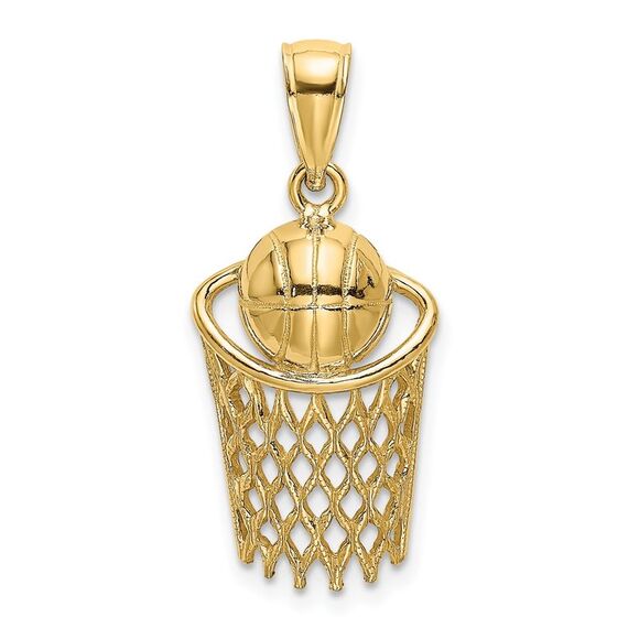 10K Yellow Gold Polished Basketball & Net Charm